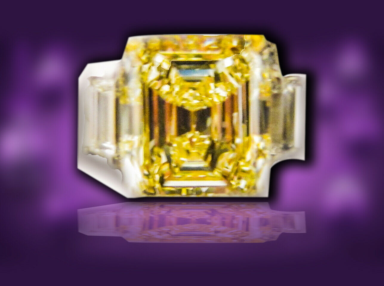 FANCY LIGHT YELLOW DIAMOND DIAMOND TWO TRAPEZOID ENGAGEMENT RING