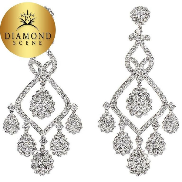 Diamond Gold Chandelier Earrings 7.01 ct 18k white gold