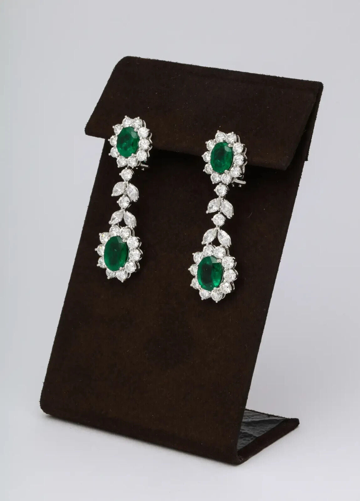 Emerald and Diamond Dangle Drop Earrings