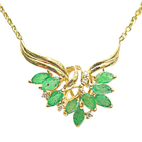 MARQUISE EMERALD AND DIAMOND PENDANT INCLUDED 16 INCH CHAIN