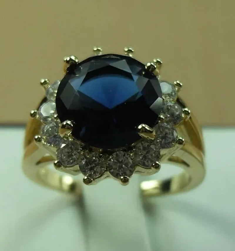 Natural 4.66CT Sapphire Diamond 14K Yellow Gold Ring Size 6-11