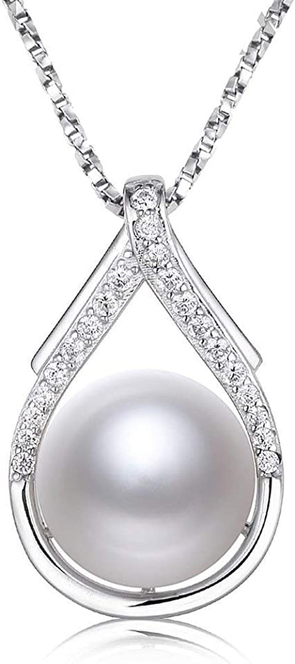 Freshwater Cultured White Real Pearl Pendant Necklaces for Women, Christmas Gift