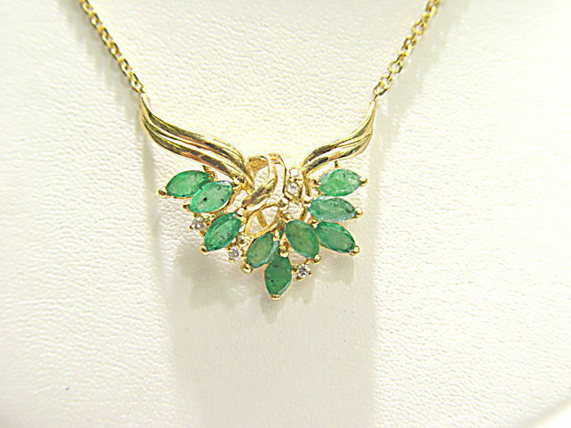MARQUISE EMERALD AND DIAMOND PENDANT INCLUDED 16 INCH CHAIN