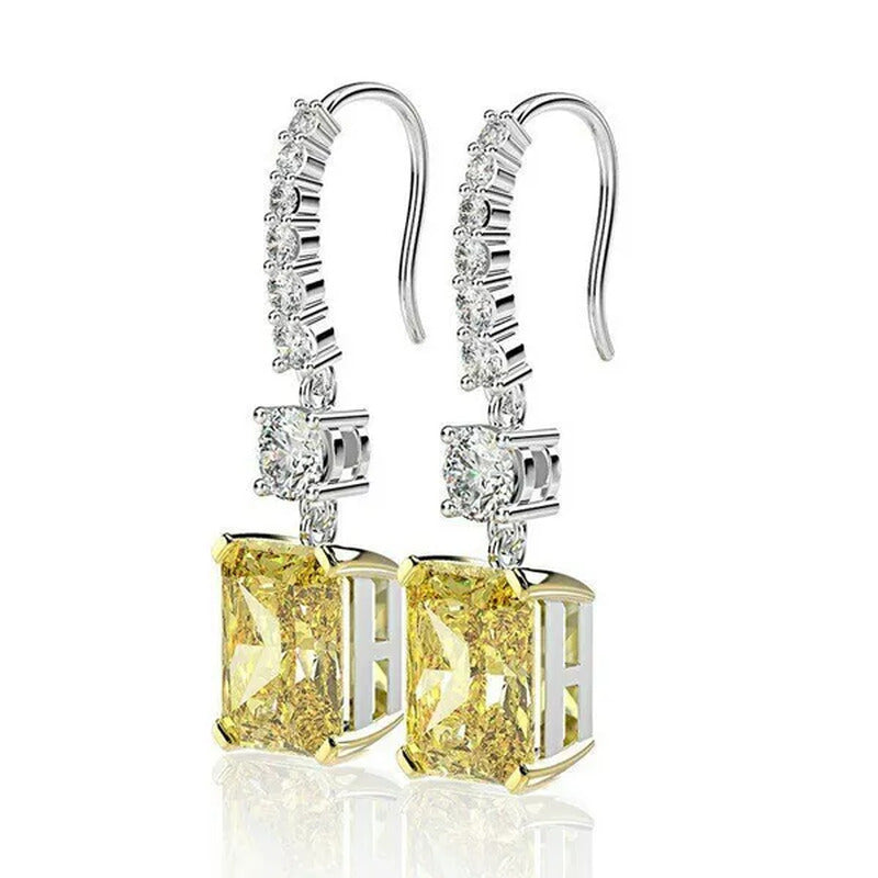 Fashion Bridal Wedding Earrings 925 Silver Hook Yellow Topaz Drop Earrings for W