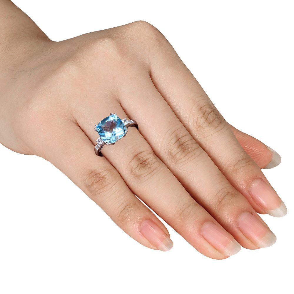 Miabella Women'S 5-5/8 Carat T.G.W. Cushion-Cut Sky Blue Topaz Created White Sap