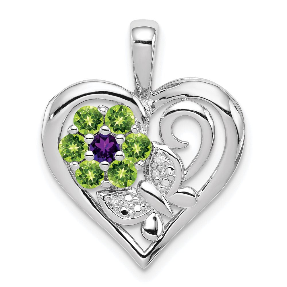 Sterling Silver Amethyst & Peridot Diamond Pendant. Gem Wt- 0.51Ct