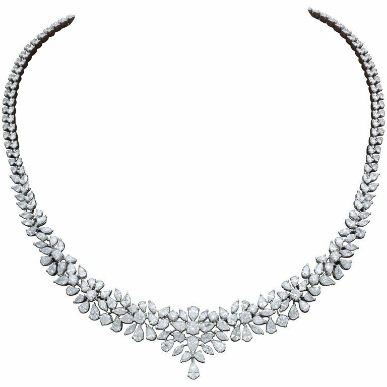 diamond necklace. 20.12 carats of round, pear and marquise shape diamonds 18 k
