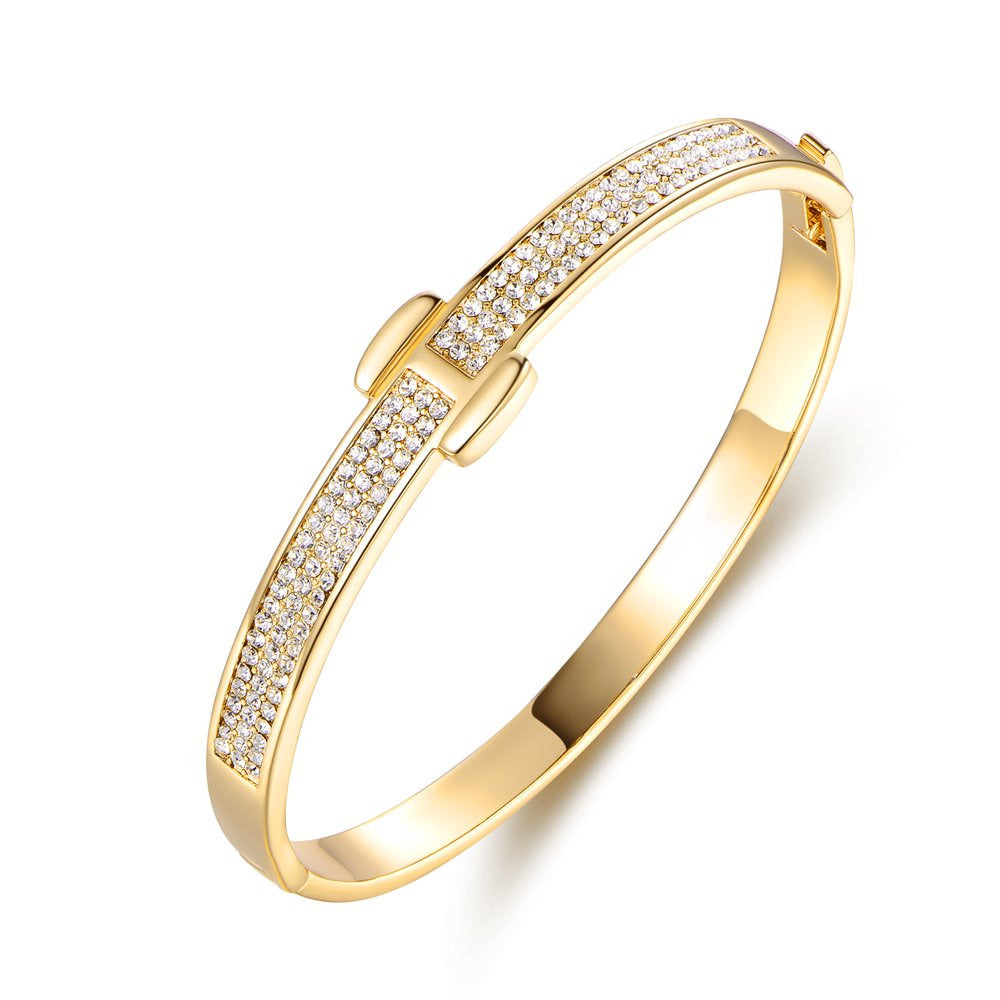 Peermont 18K Gold Plated Belt Bangle Bracelet with Clear Austrian Crystal Crysta