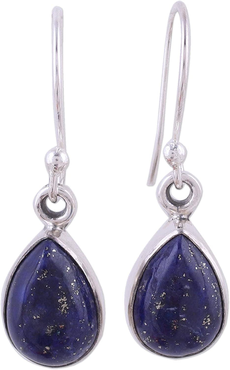 Lapis Lazuli .925 Sterling Silver Teardrop Dangle Hook Earrings 'Be True'
