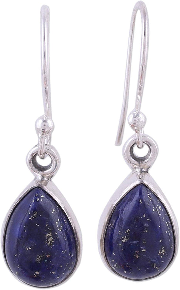 Lapis Lazuli .925 Sterling Silver Teardrop Dangle Hook Earrings 'Be True'