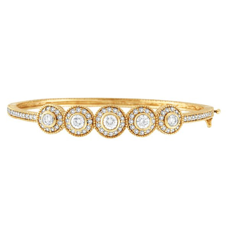 Vintage Style Diamond Bangle Bracelet 18K Yellow Gold (2.57Ct)