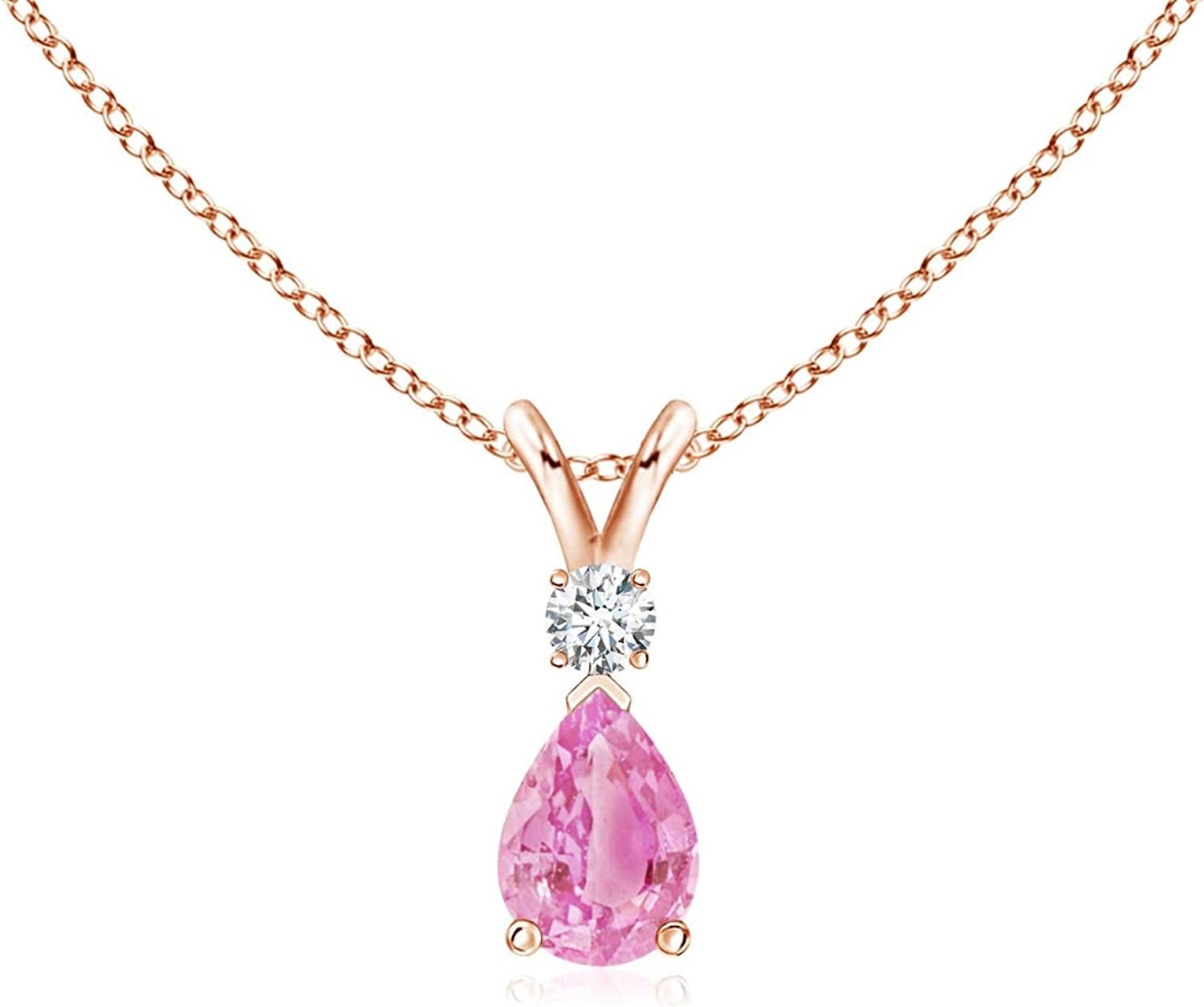 Natural Pink Sapphire Tear Drop Pendant Necklace for Women, Girls in 14K Solid G