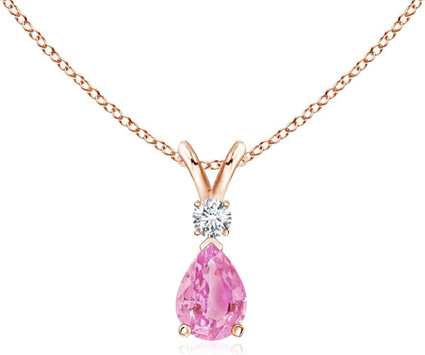 Natural Pink Sapphire Tear Drop Pendant Necklace for Women, Girls in 14K Solid G