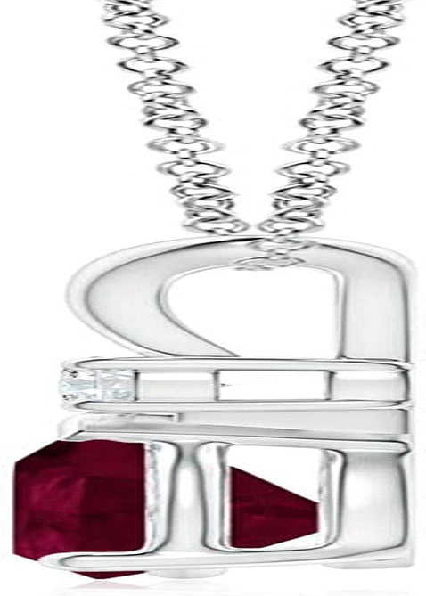 Natural Ruby Teardrop Pendant Necklace with Diamond for Women, Girls in Sterling