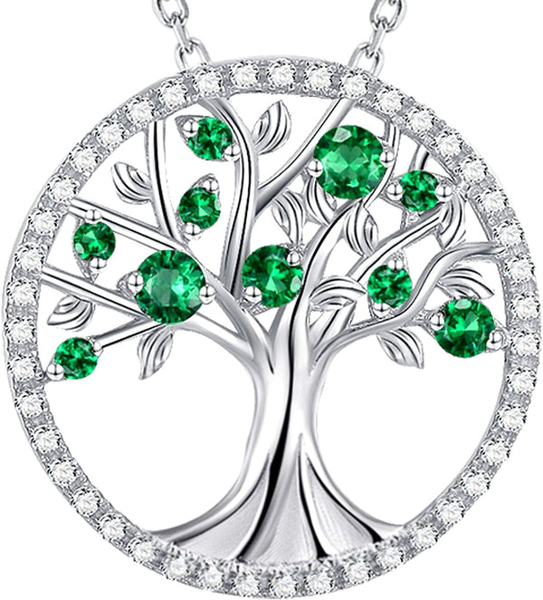 Tree of Life Necklace for Women January February March Birthstones Garnet Amethy