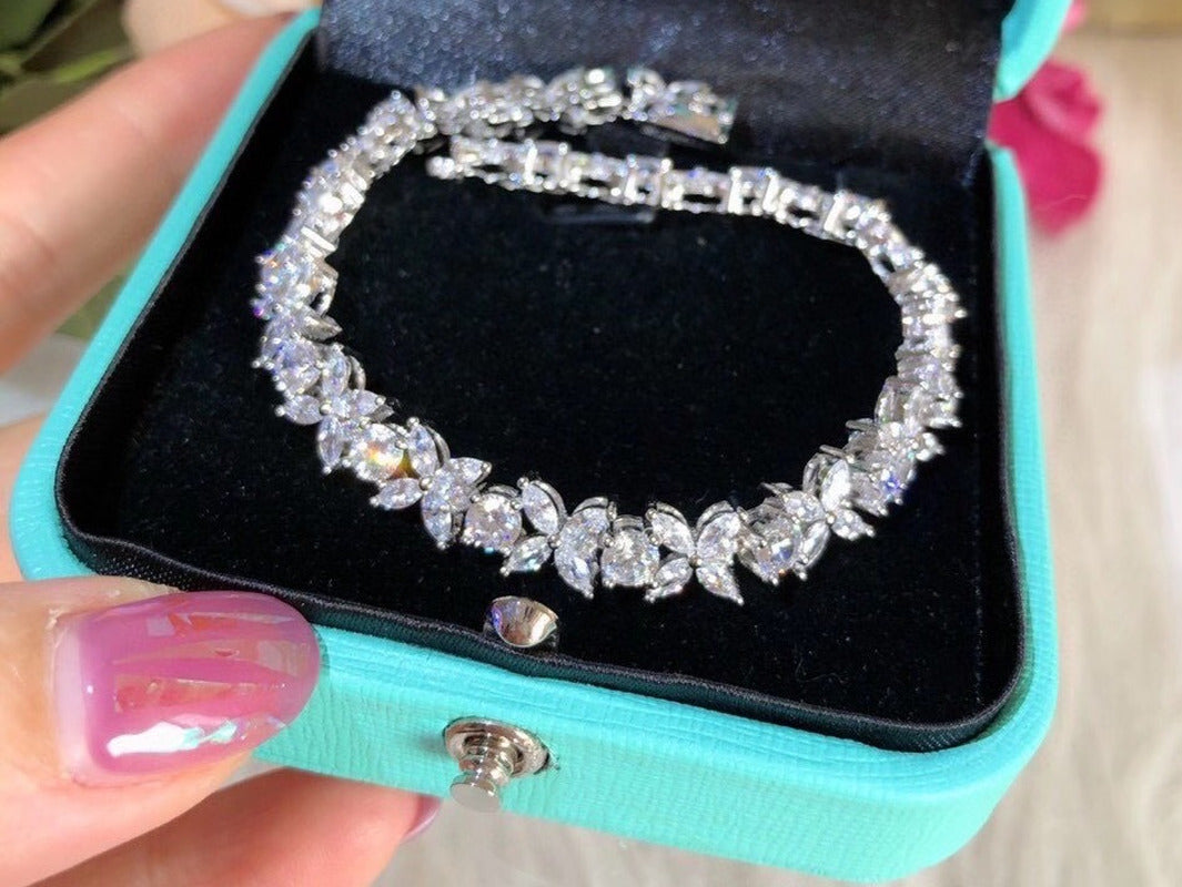 New S925 Sterling Silver Horse Eye Full Diamond Bracelet