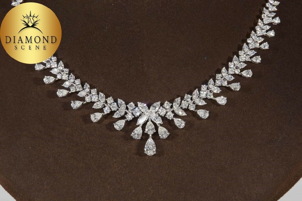 Pear Marquise Round diamond 18.20 carats of FG VS diamond necklace 18 k white