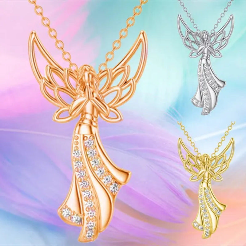 Exquisite Fashion Creative Women Angel Wings Diamond Necklace Holy Faith Angel P