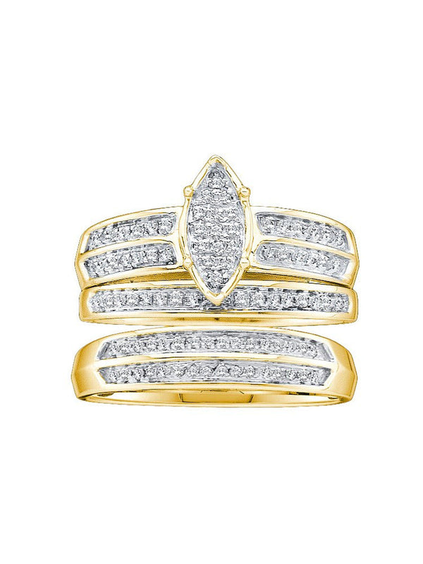 Sizes - L = 8, M = 8 - 10K Yellow Gold Trio His & Hers round Diamond Cluster Mat