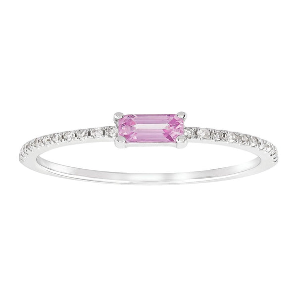 Women'S Welry Natural Emerald-Cut Pink Sapphire Ring with 1/10 Ct Diamonds in 14