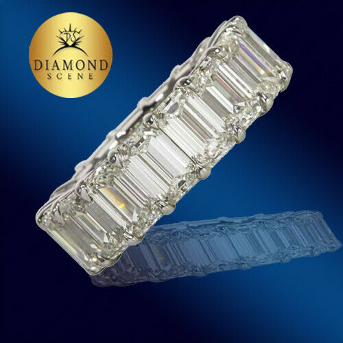 14 Carat Emerald Cut Diamond Platinum Eternity Band Ring