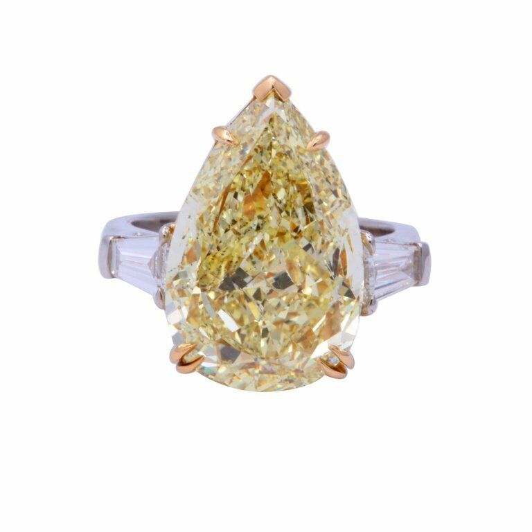 10 Carat Fancy Yellow Pear Shape Ring GIA Certified