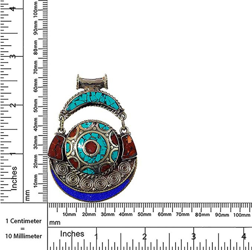 Handmade Designer Pendant for Women and Men, Turquoise, Lapis Lazuli and Coral G