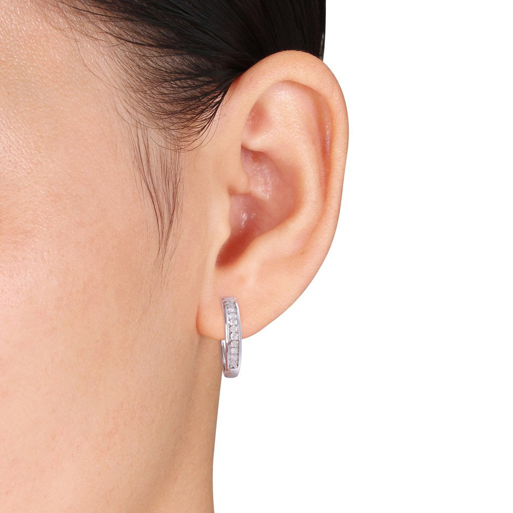 Women'S 1/3 Carat T.W. Diamond Huggie Hoop Earrings in Sterling Silver