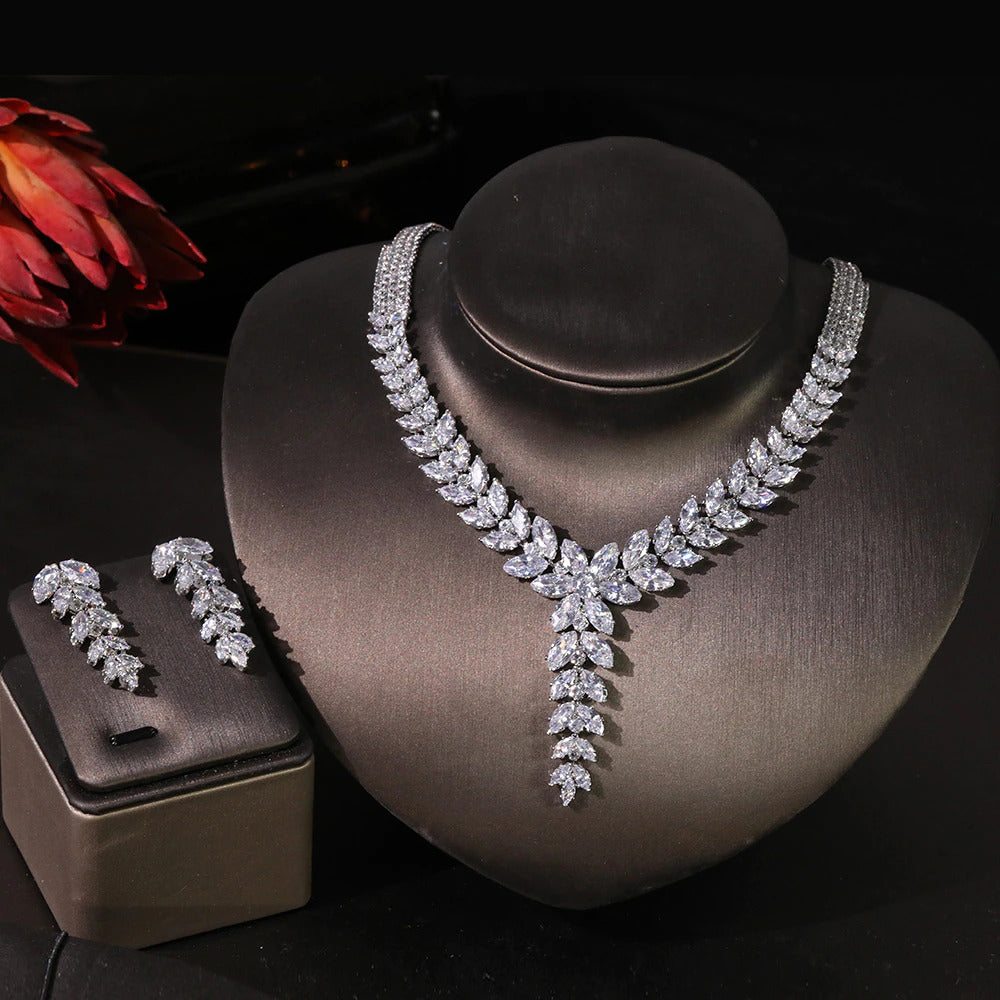 Women'S Engagement Jewelry Set, High Quality CZ Wedding Bridal Tiara Crown Neckl