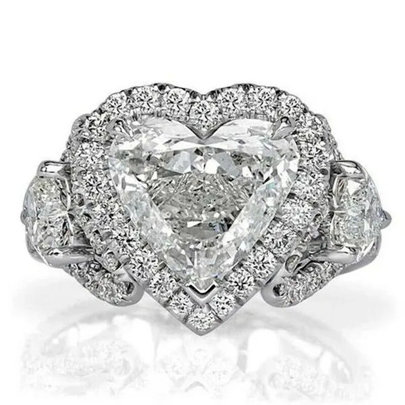 Gorgeous Exquisite 925 Sterling Silver Cute Heart Rings for Women Natural Diamon