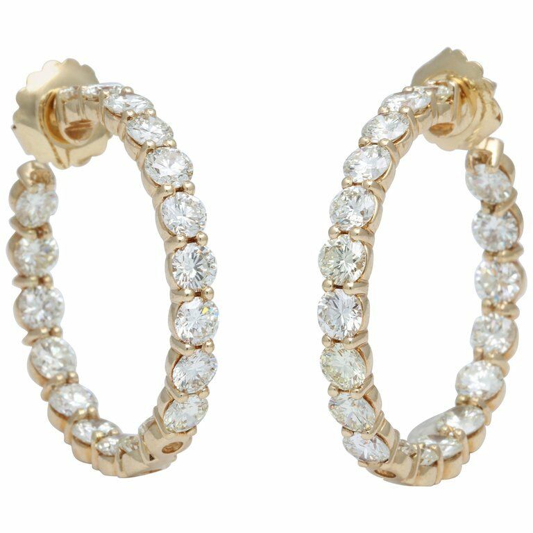 DIAMOND HOOP EARRING ROUND BRILLIANT INSIDE OUTSIDE SET DIAMOND EARRING