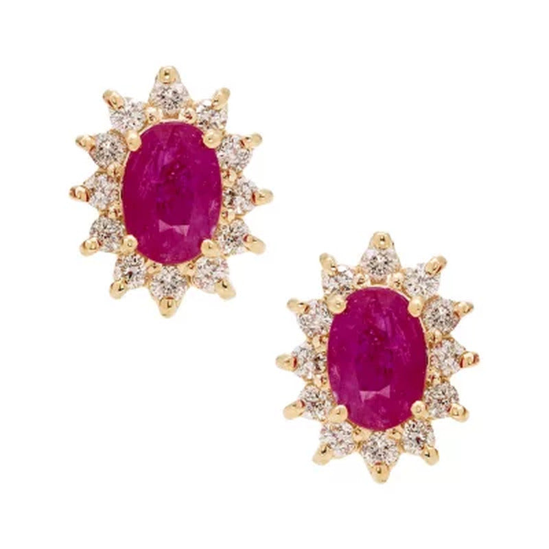 Genuine Ruby and 0.30 CT. T.W. Diamond Earrings in 14K Gold