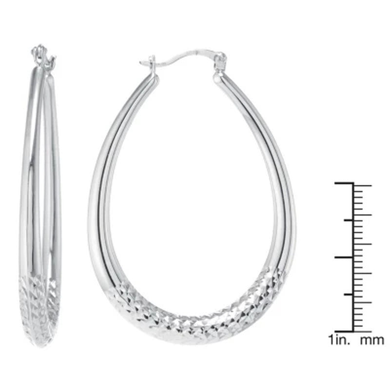 Sterling Silver Diamond Cut 29Mm and 42Mm Oval Hoop Set