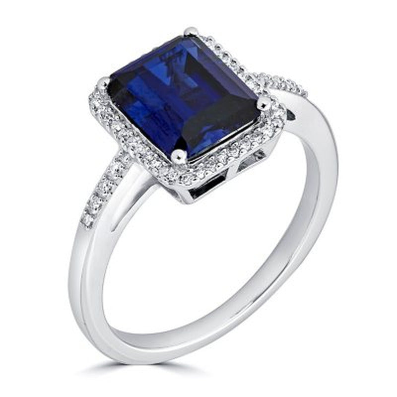 Lab Created Blue Sapphire and 0.14 CT. T.W. Diamond Ring in Sterling Silver
