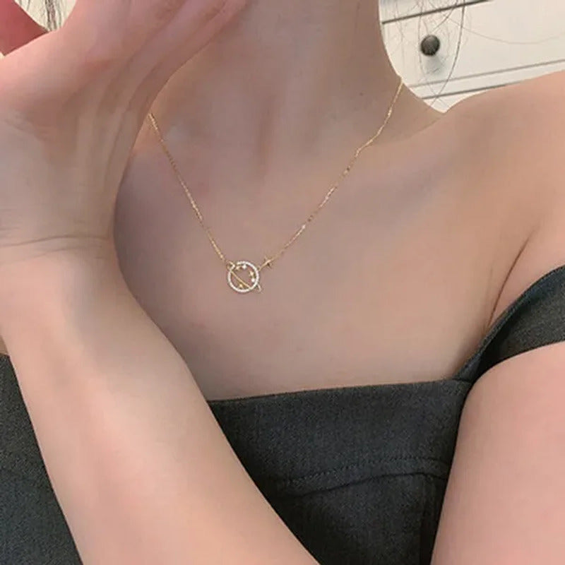 Women Fashion Diamond Hollow Planet Zircon Necklace Clavicle Chain