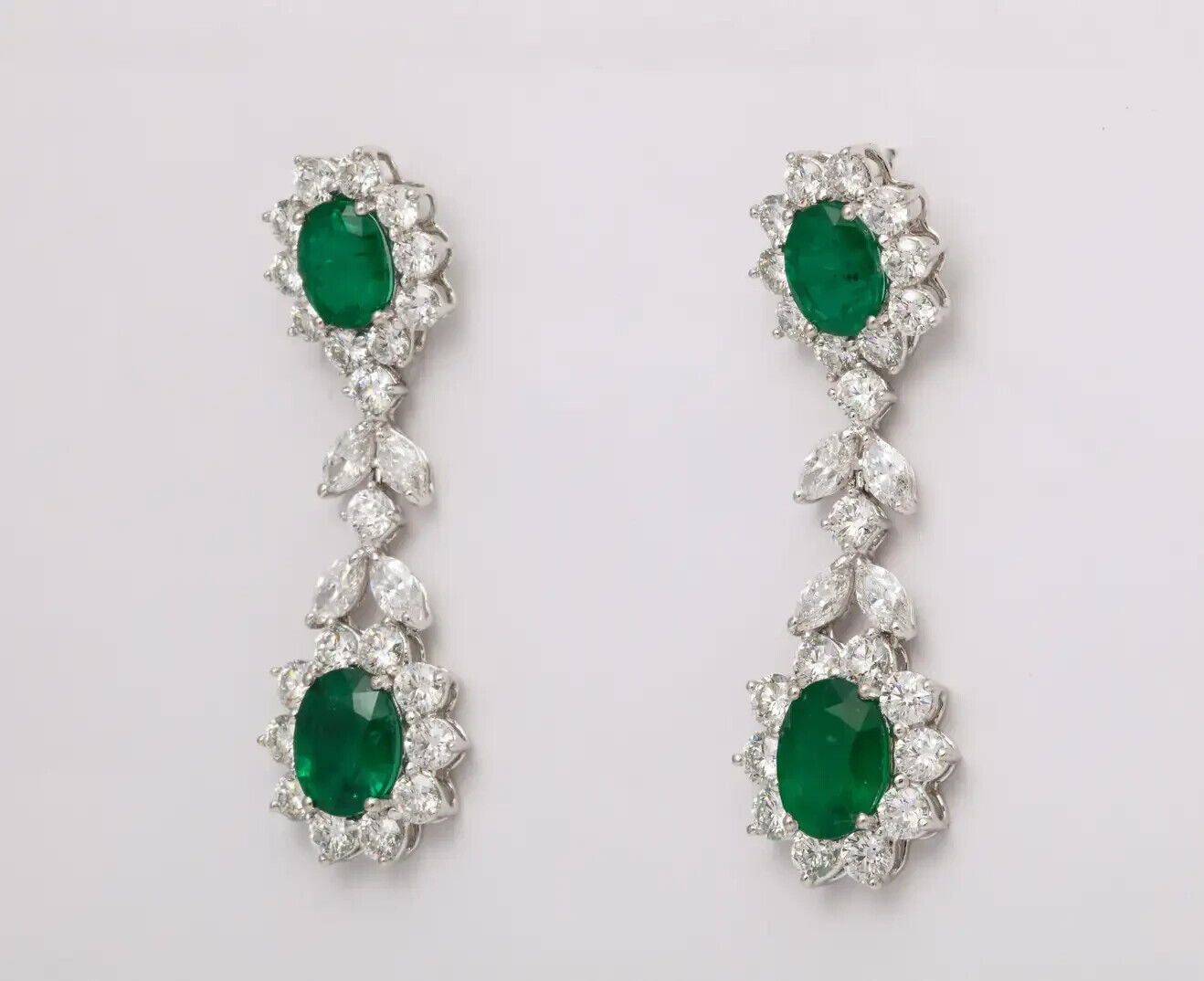 Emerald and Diamond Dangle Drop Earrings