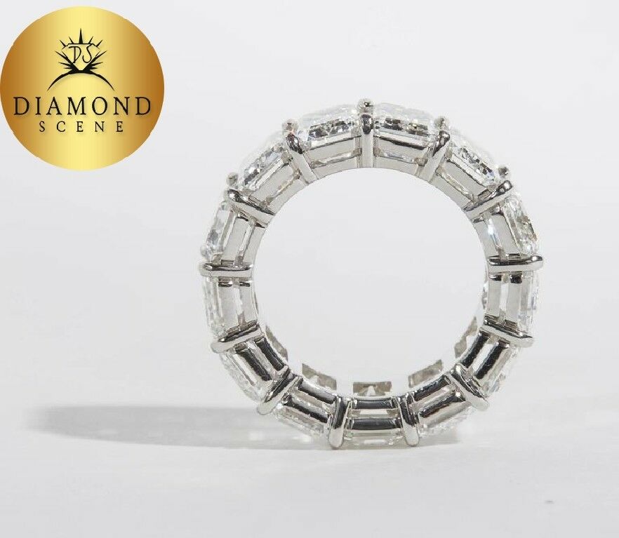 14 Carat Emerald Cut Diamond Platinum Eternity Band Ring