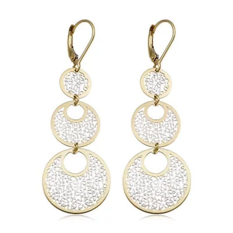 14K Two-Tone Gold 3-Tiered Filigree Drop Earrings