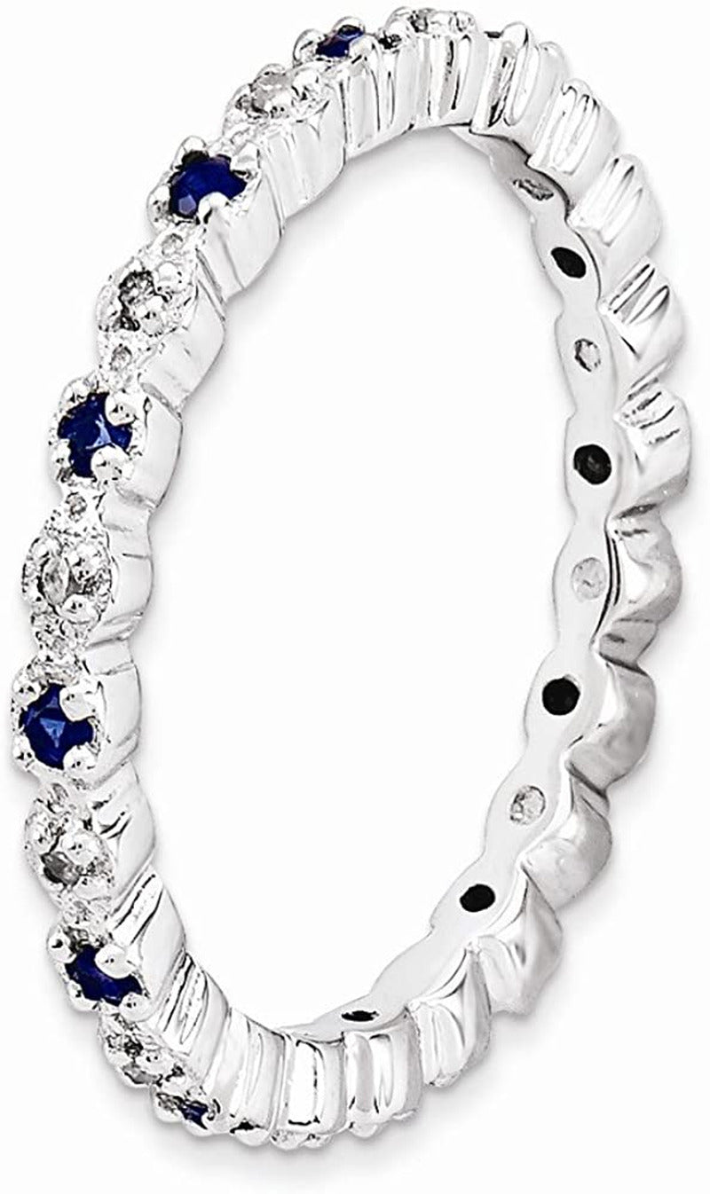 Solid 925 Sterling Silver Stackable Created Sapphire Blue September Gemstone and