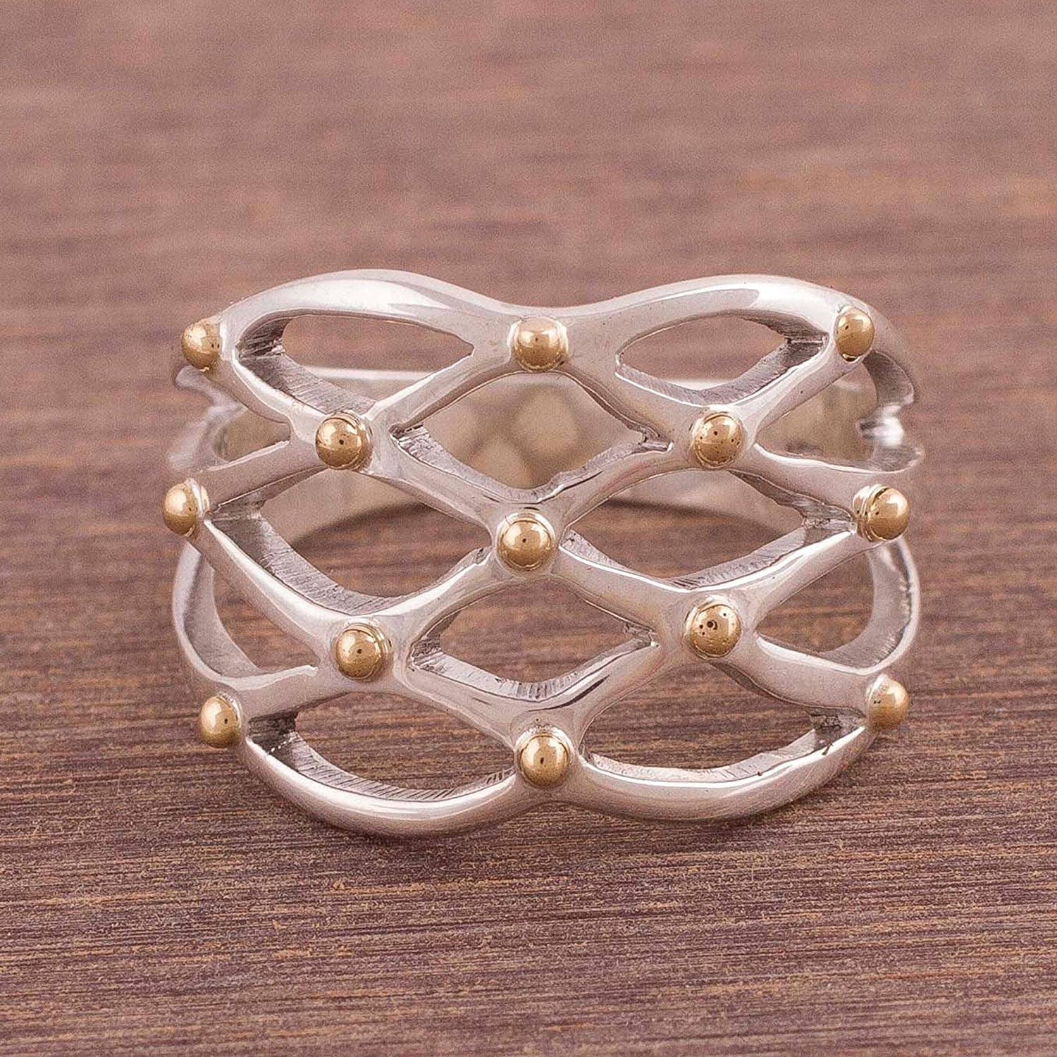 18K Gold Plated .925 Sterling Silver Cocktail Ring, Webbed Love'