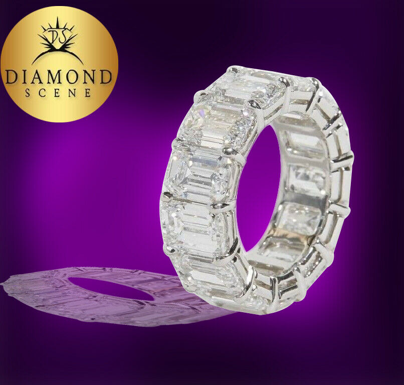 Incredible Carat Size Emerald Cut Diamond Platinum Eternity Band Ring