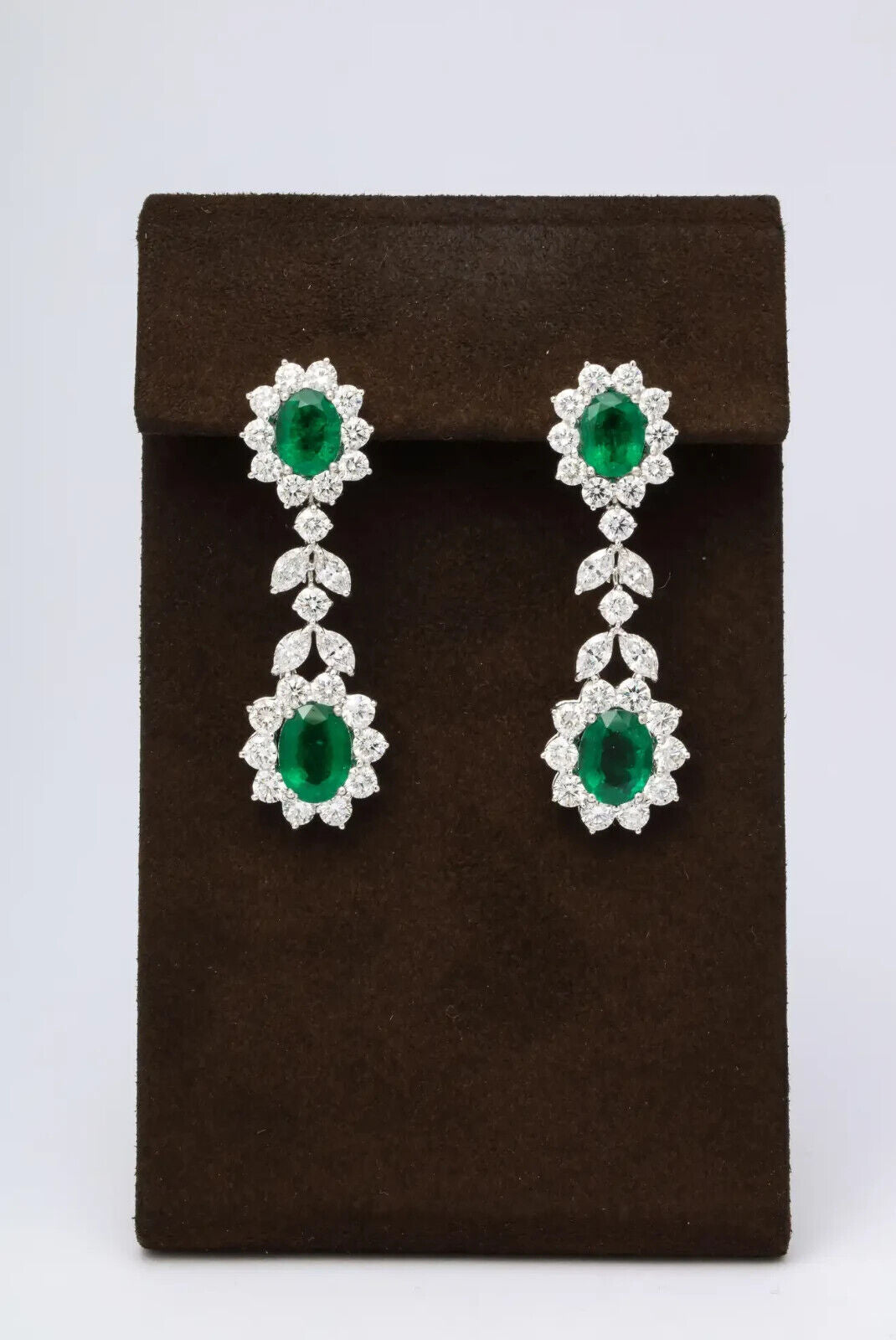 Emerald and Diamond Dangle Drop Earrings