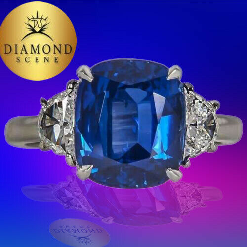 5 carat Vivid Blue Sapphire Diamond Platinum Ring
