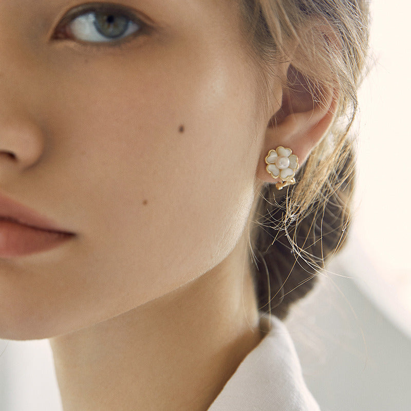 Pearl Ear Clip without Pierced Tea Retro Japanese Style