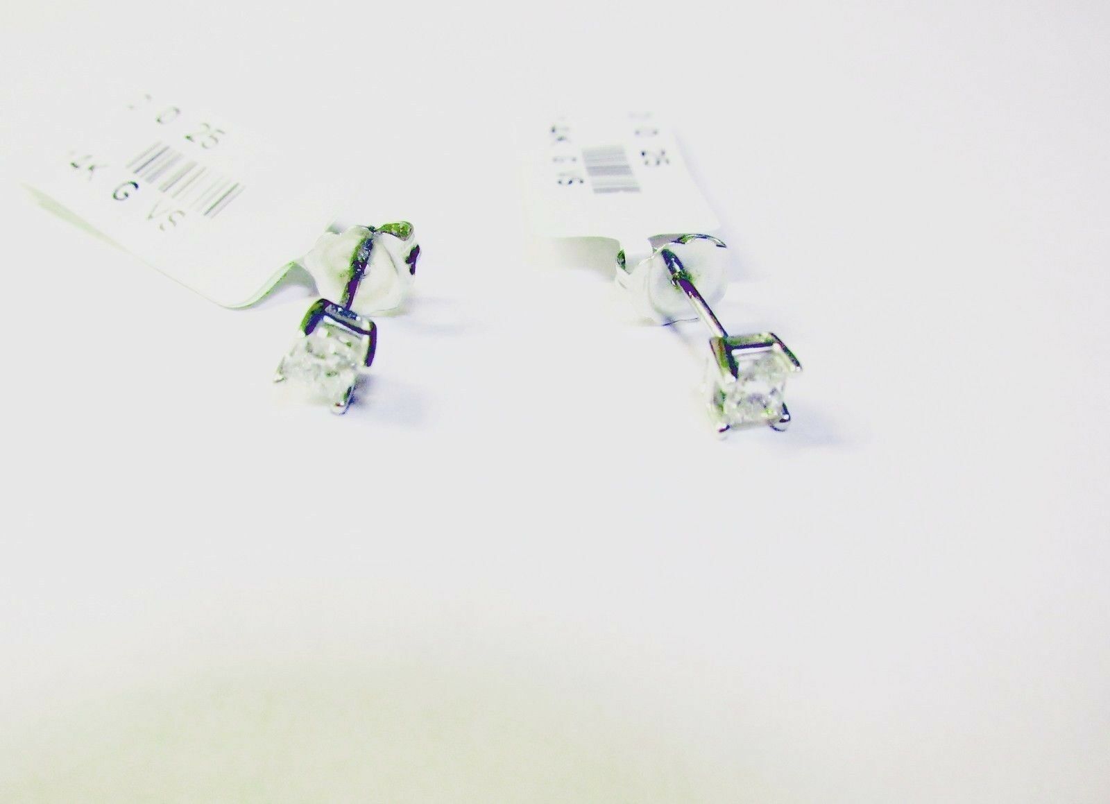 $1,200 RETAIL DIAMOND PRINCESS SHAPE STUD EARRING PRONG .25 CT G VS1/2 14 K GOLD