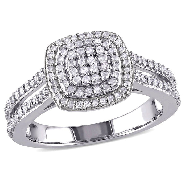 Women'S 1/2 Carat T.W. Diamond Double Halo Split Shank Ring in Sterling Silver