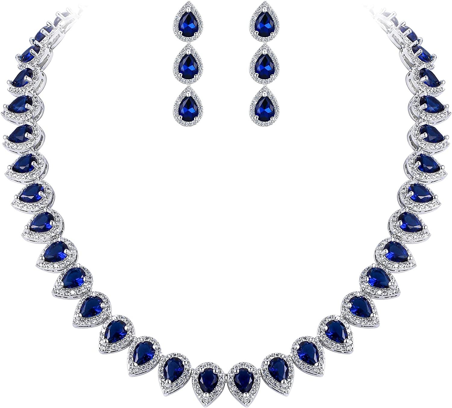 Women'S Silver-Tone Full Prong Cubic Zirconia Teardrop Bridal Necklace Earrings