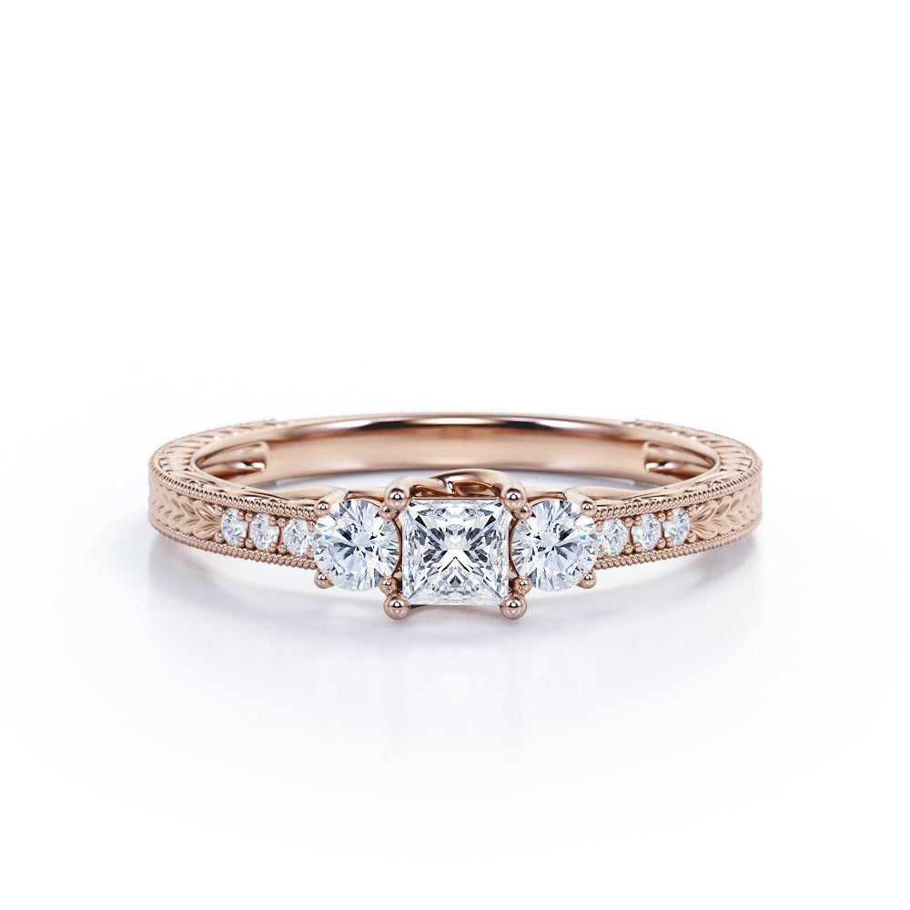 Vintage Half Carat Princess Cut Diamond - Channel Set Band - Edwardian Engagemen