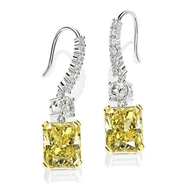 Fashion Bridal Wedding Earrings 925 Silver Hook Yellow Topaz Drop Earrings for W