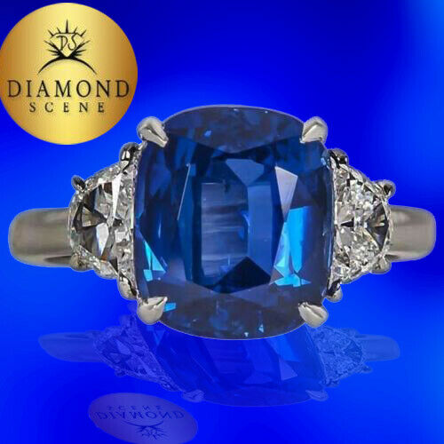 5 carat Vivid Blue Sapphire Diamond Platinum Ring